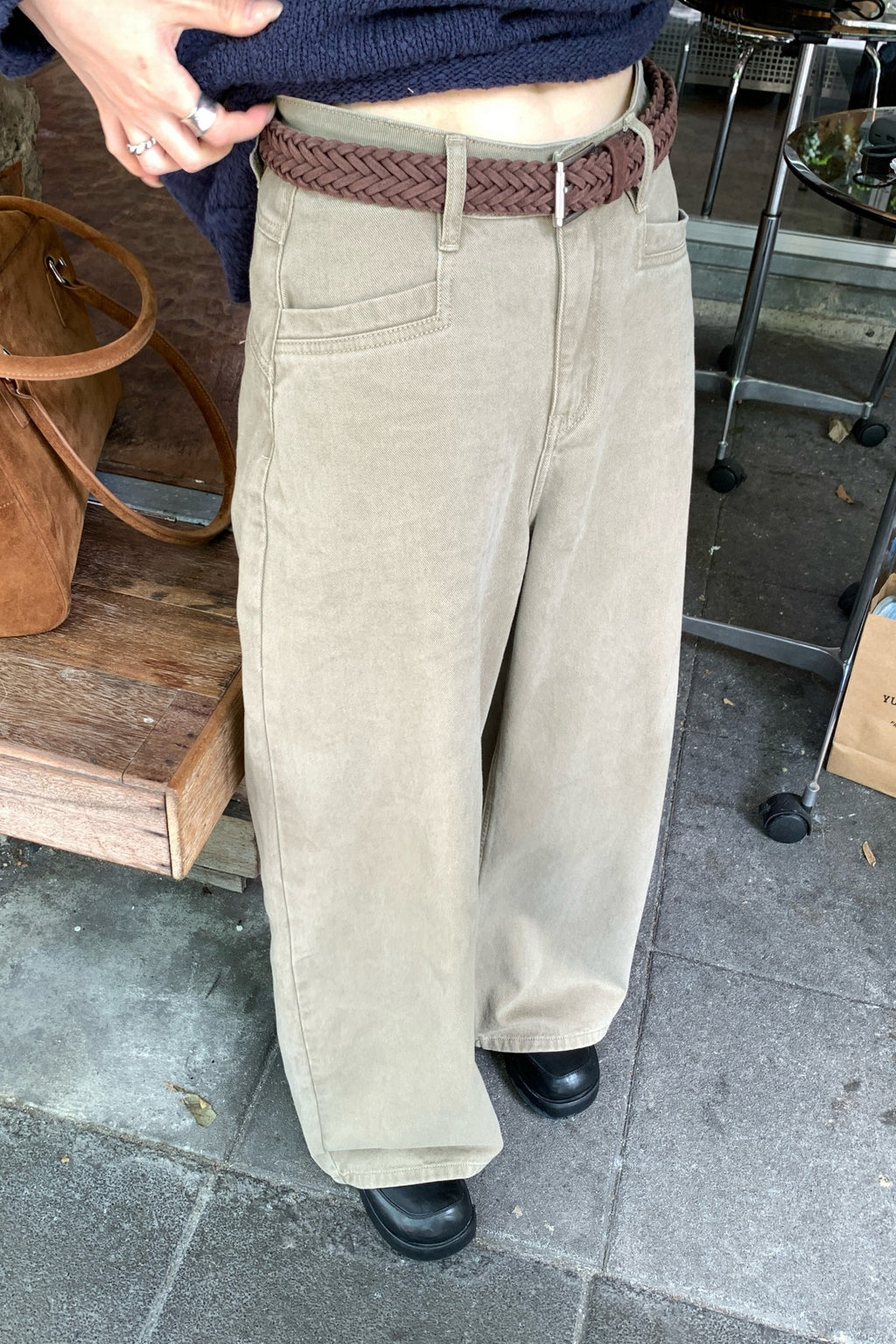 RAINYレトロカジュアルジャカードジーンズ水洗いして古ワイドパンツに 26FB23955J