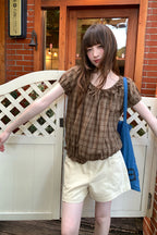 RAINY木耳レース襟チェックシャツ26SA43863S