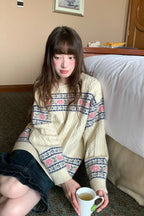 RAINYレトロな田園花の立体ジャカードセーターラウンドネックニット 26FG13962J