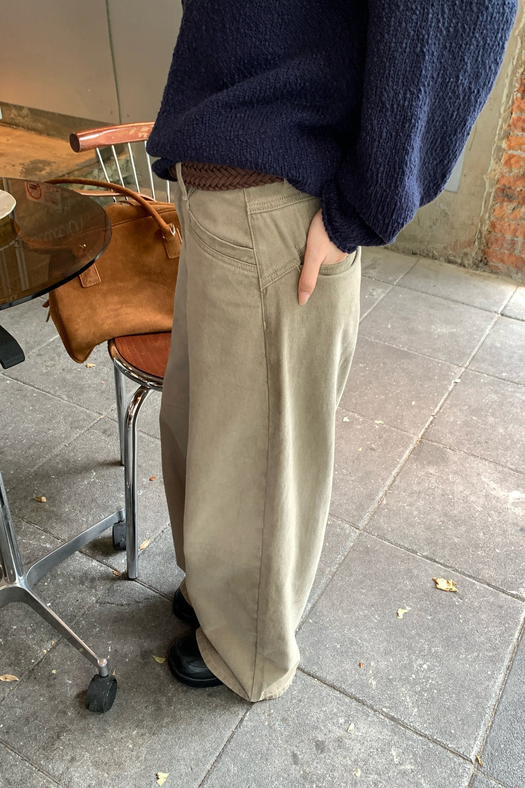 RAINYレトロカジュアルジャカードジーンズ水洗いして古ワイドパンツに 26FB23955J