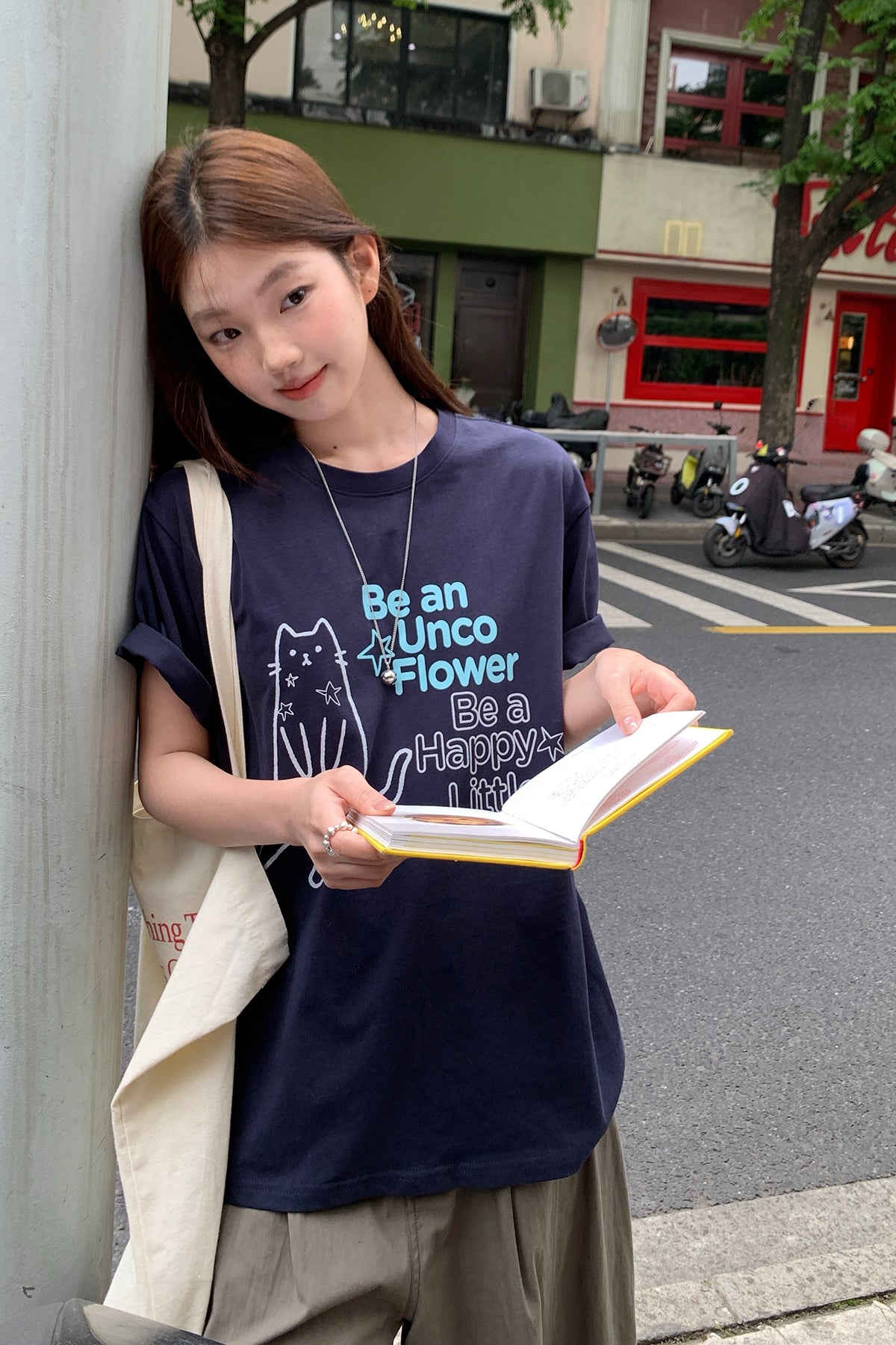 RAINY 韓国風カワイイキュートな猫柄ラウンドネックTシャツ26SA23793X