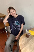 RAINY 韓国風カワイイキュートな猫柄ラウンドネックTシャツ26SA23793X
