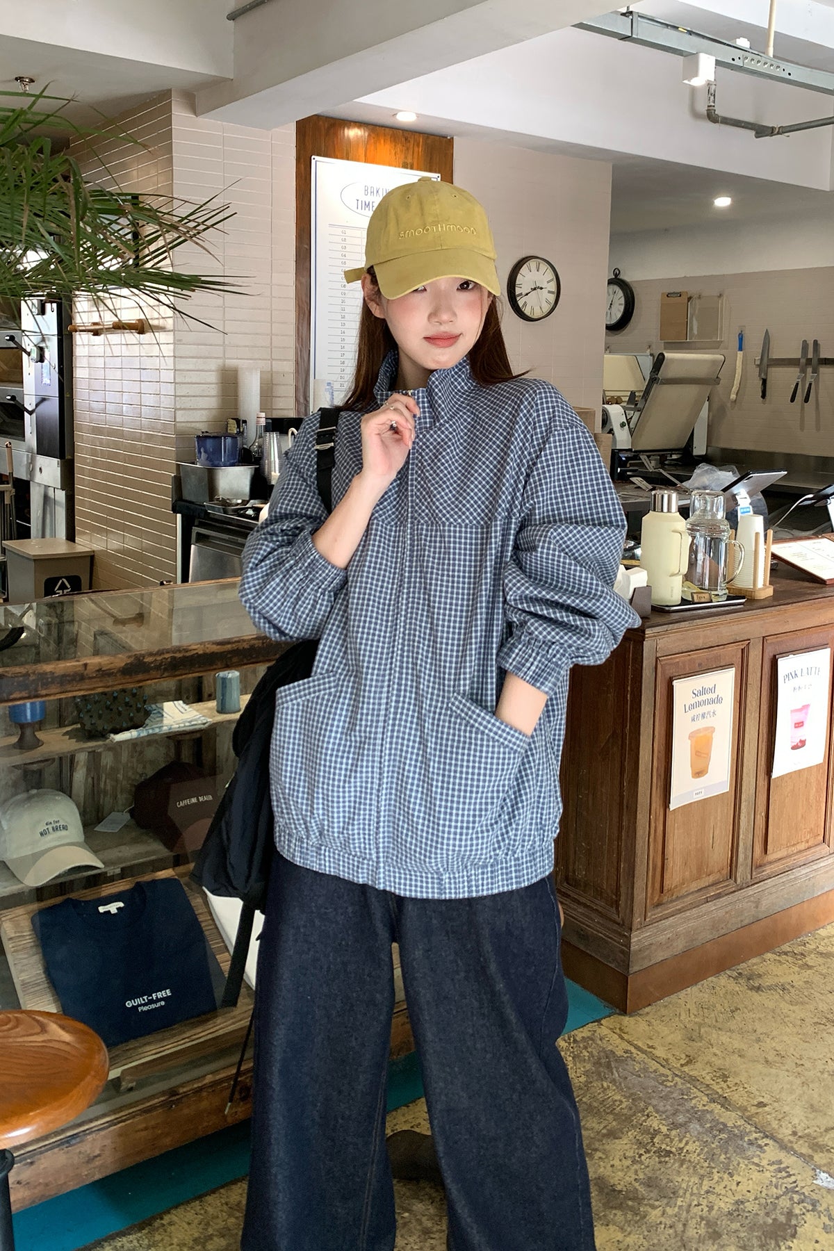 RAINY韓系分割チェックジッパースタンドカラーコート26FD13912J