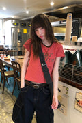 RAINYレトロ風アルファベットプリント半袖Tシャツ26SA23792X