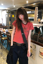 RAINYレトロ風アルファベットプリント半袖Tシャツ26SA23792X