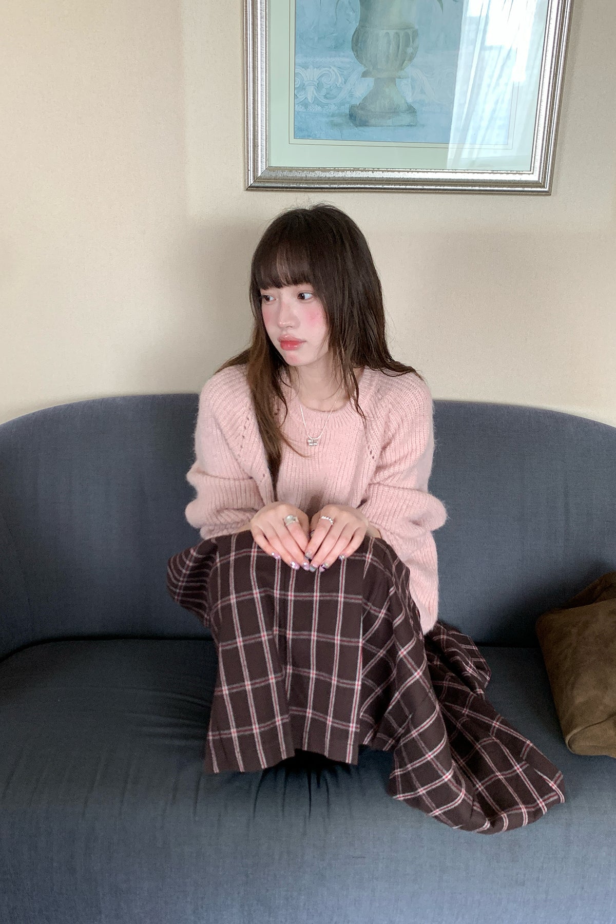 RAINY ゆったりリラックス透かし編みラグランスリーブニット ルーズフィットニットトップス 26WG13966Q