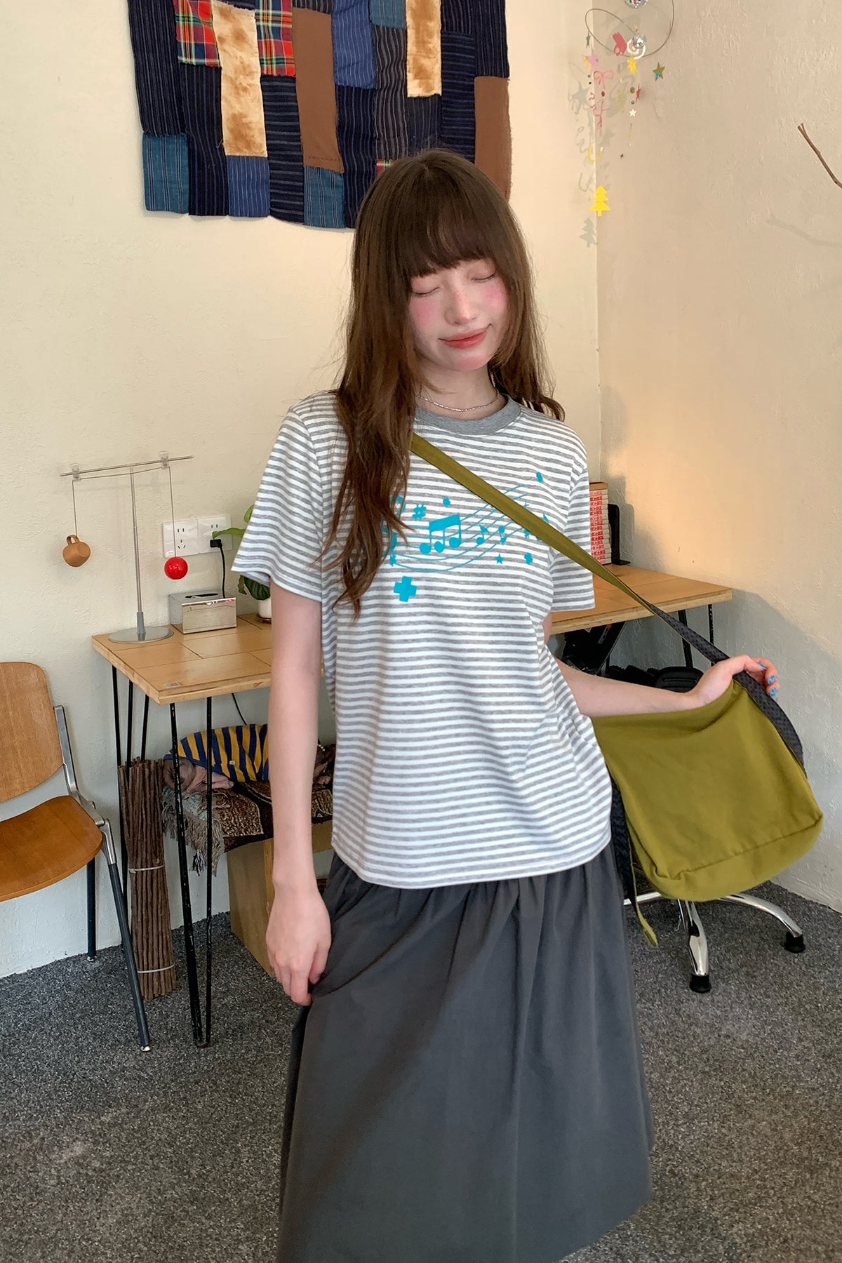 RAINYクラッシュカラーストライプ音符Tシャツ26SA23872Q