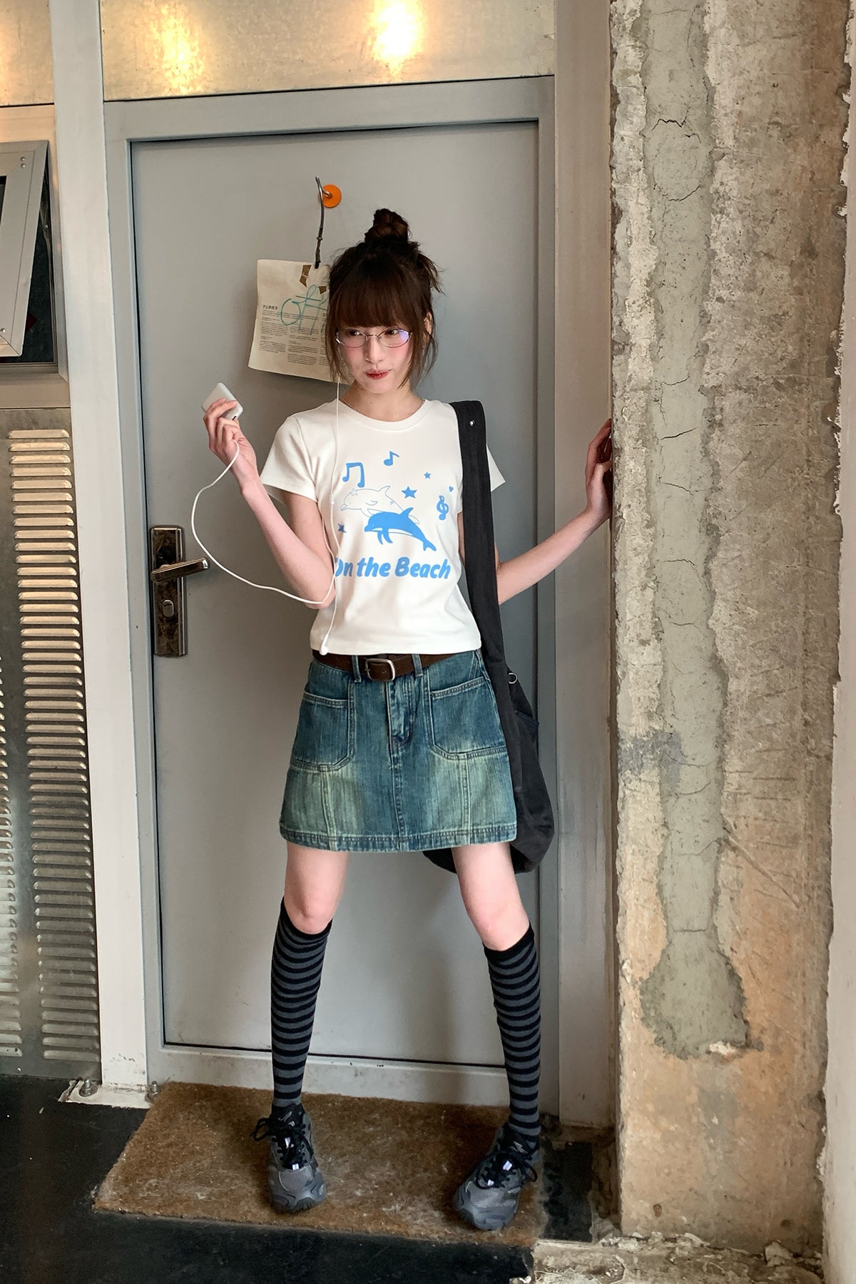 RAINY韓系レトロ仕立て旧デニム半身スカート26SC13666Y