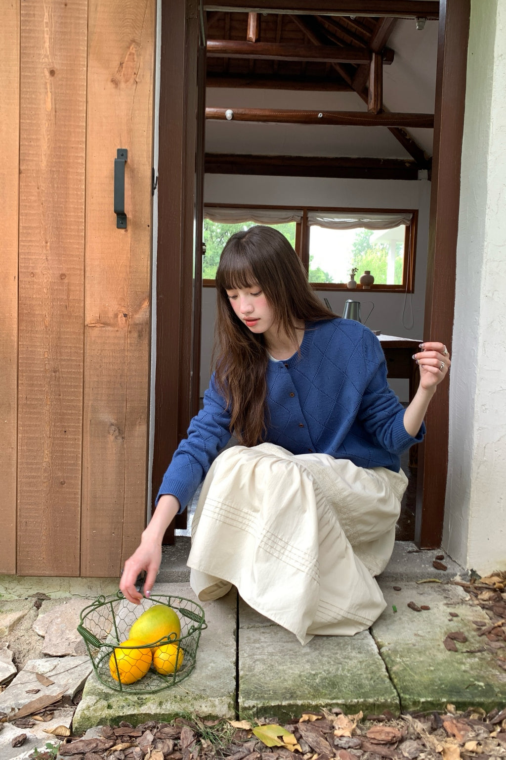 RAINY優しい乙女感菱格子透かしカーディガンファーニット 26FG23927Q
