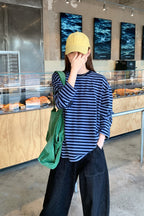 RAINY気だるい快適ストライプ刺繍Tシャツ26FA23914X