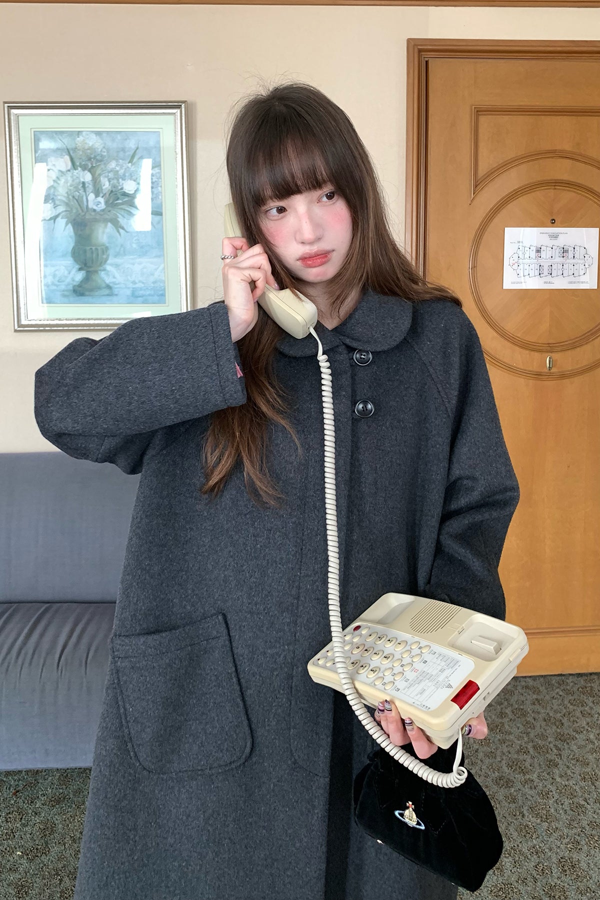 RAINY 韓国風ゆったりフリップカラーウールコート ウール混コート 26WD23977X