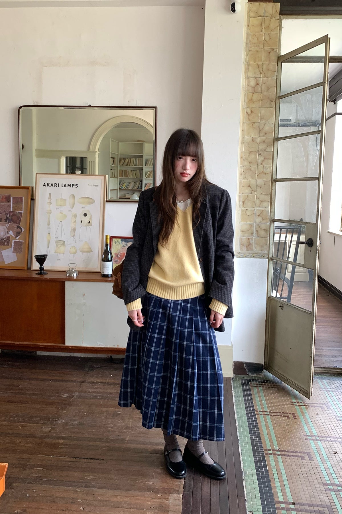 RAINY レトロ甘めチェック柄プリーツスカート チェック学院風スカート 26WC13958J