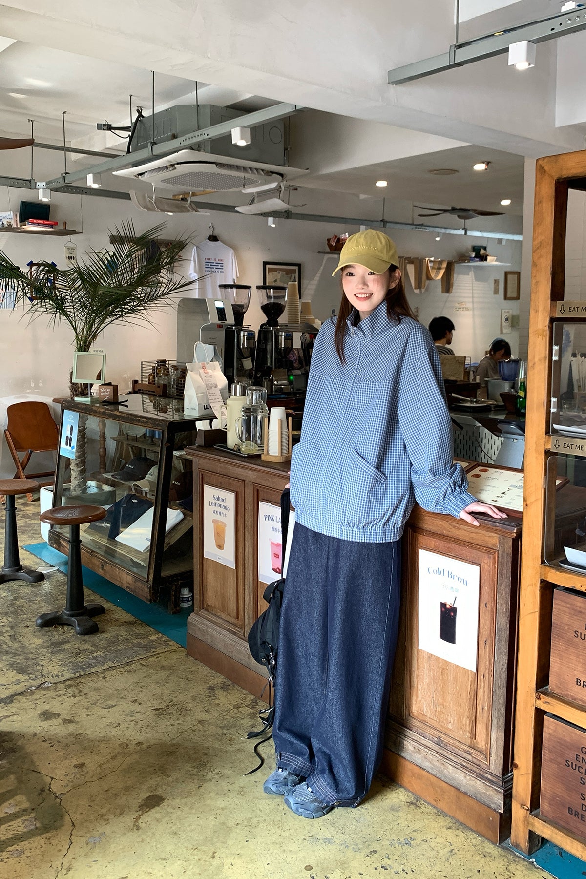 RAINY韓系分割チェックジッパースタンドカラーコート26FD13912J