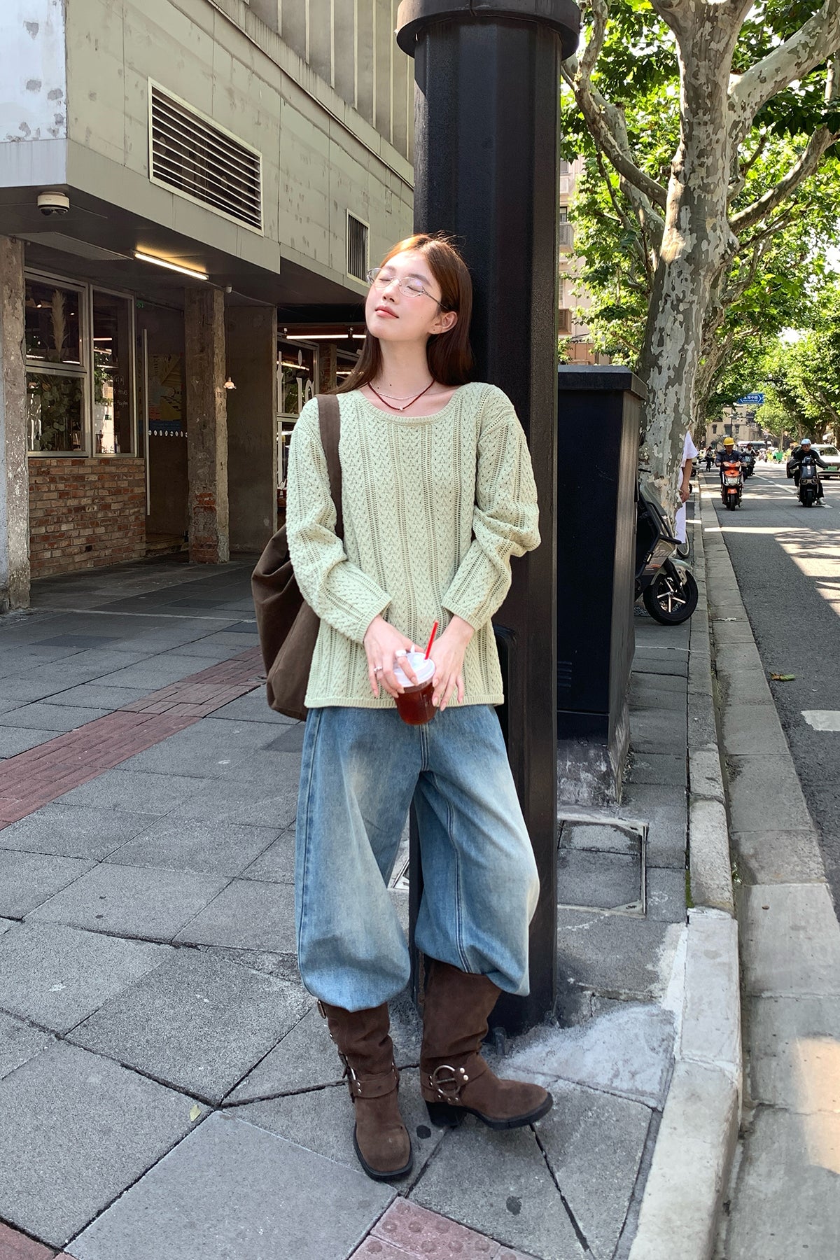 RAINYの気だるいランダムな透かし編みニットブラウス26FG13903X
