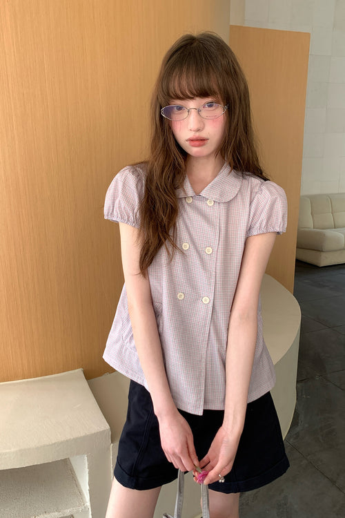 RAINY 甘美レトロアカデミック風ダブルボタンダウンシャツ26SA43754J