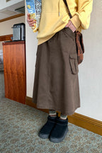 RAINY アメリカンレトロ風マルチポケット付きワークスカート 無地ミディ丈スカート 26WC13950S