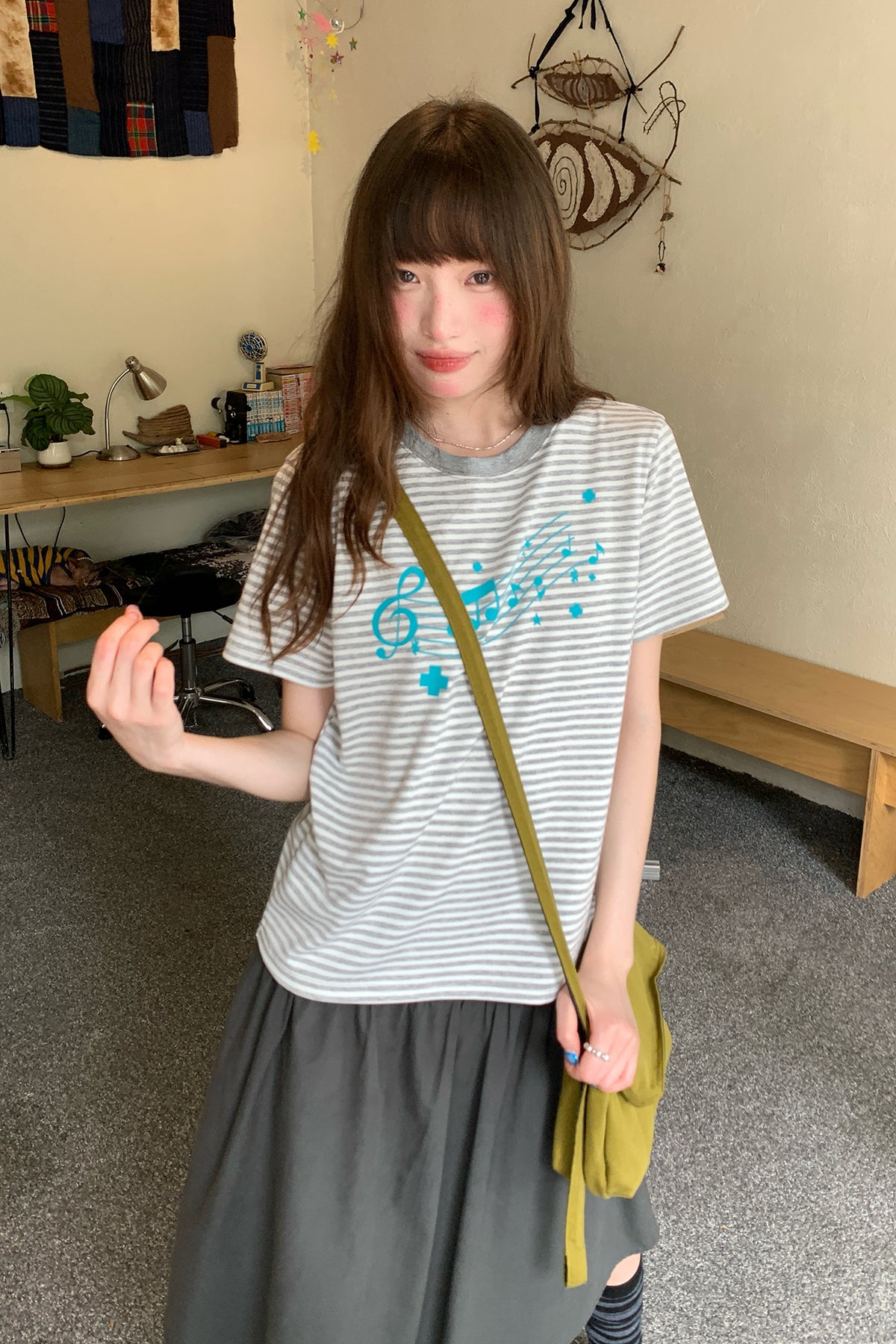 RAINYクラッシュカラーストライプ音符Tシャツ26SA23872Q
