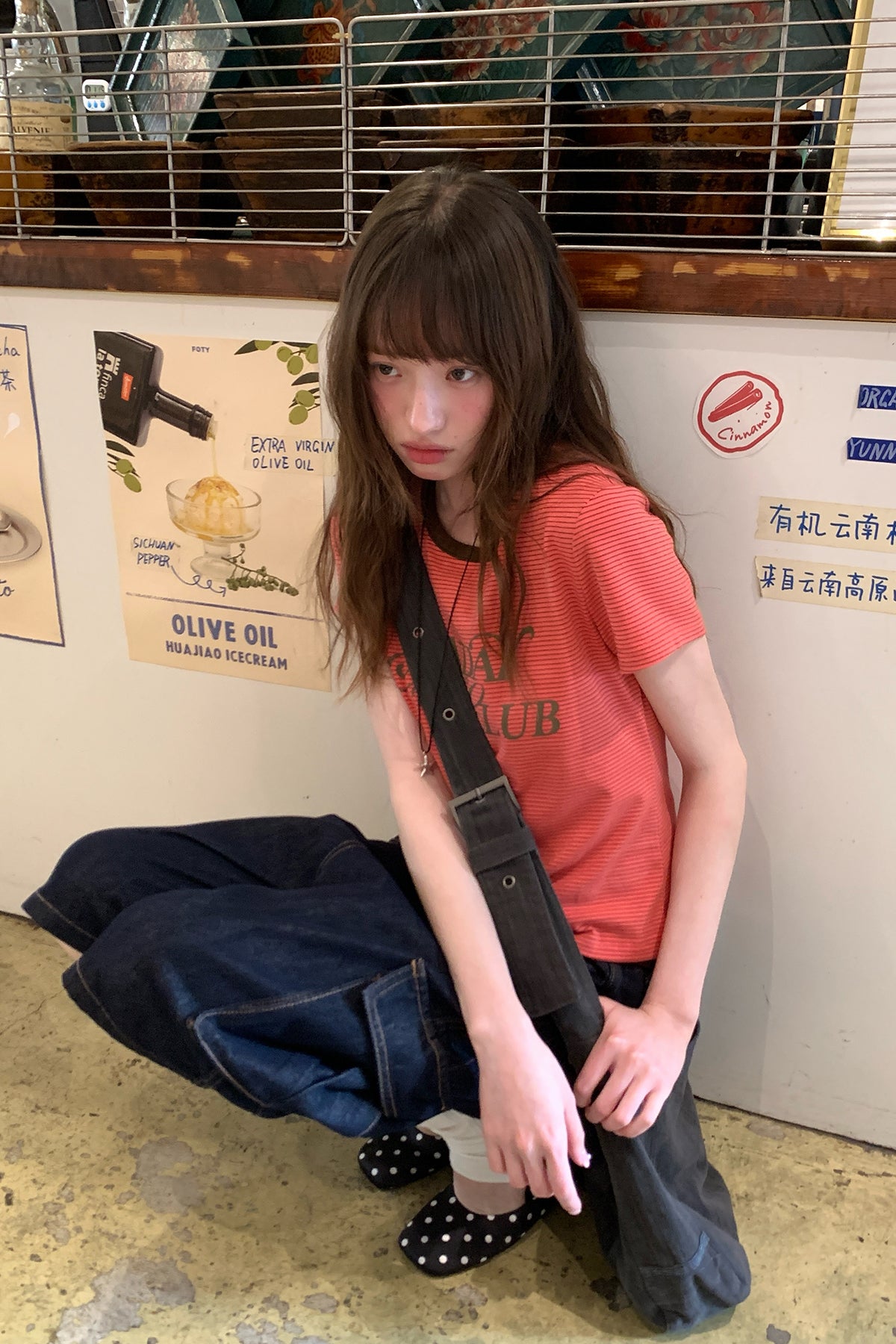 RAINYレトロ風アルファベットプリント半袖Tシャツ26SA23792X