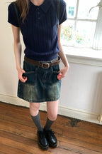 RAINY韓系レトロ仕立て旧デニム半身スカート26SC13666Y