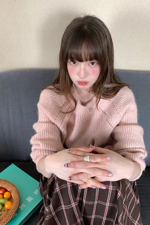 RAINY ゆったりリラックス透かし編みラグランスリーブニット ルーズフィットニットトップス 26WG13966Q