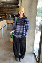RAINY気だるい快適ストライプ刺繍Tシャツ26FA23914X