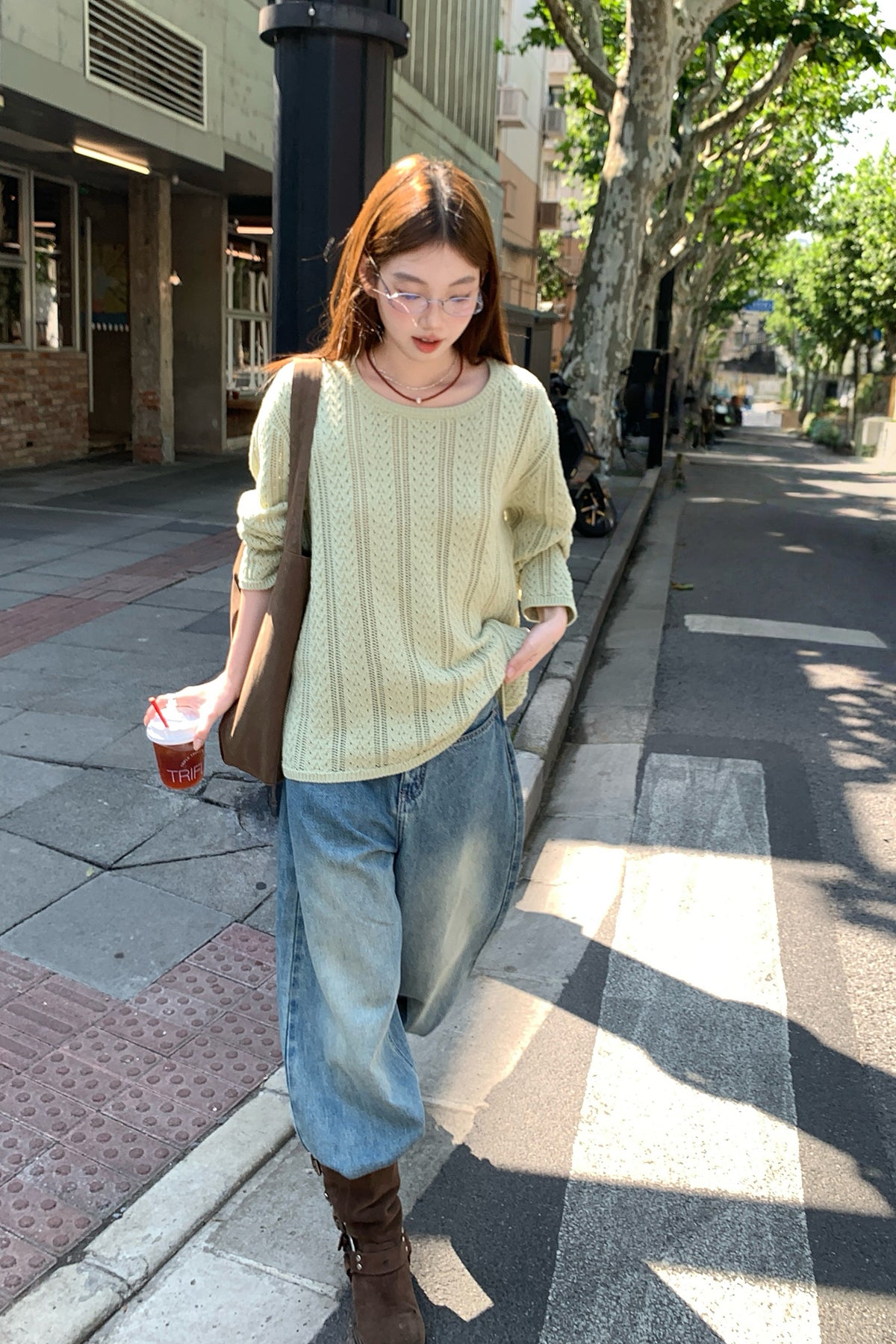 RAINYの気だるいランダムな透かし編みニットブラウス26FG13903X