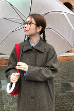 RAINY 韓国風ヘリンボーン柄ラグランスリーブウールコート ゆったりシルエットウール混コート 26WD23990J