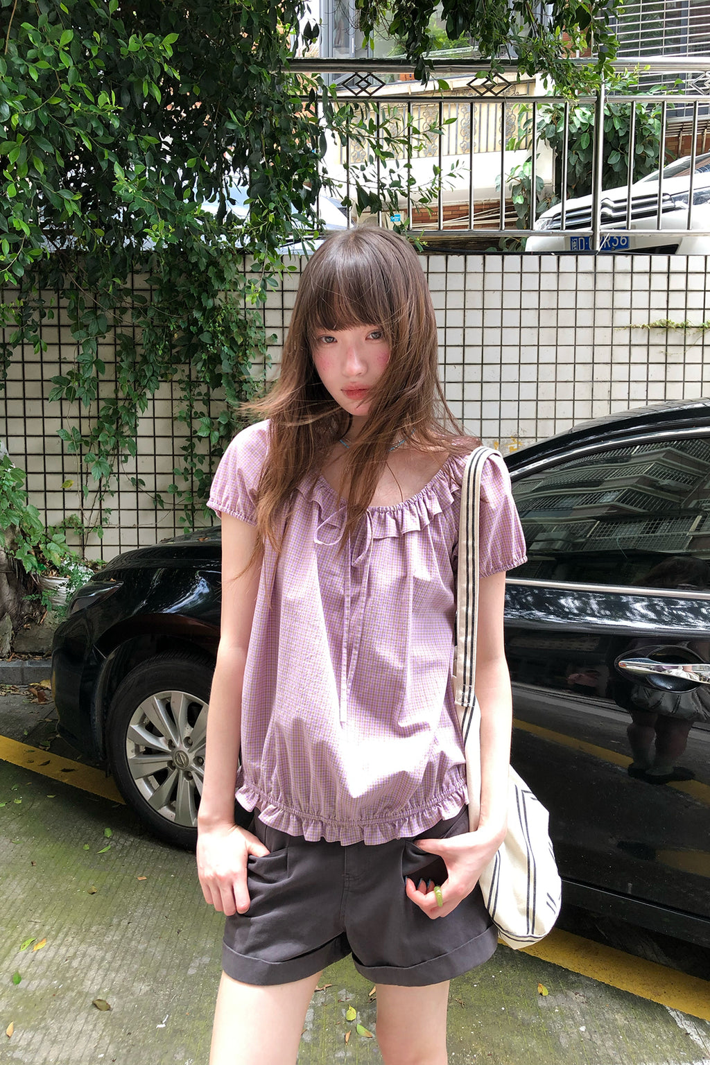 RAINY木耳レース襟チェックシャツ26SA43863S