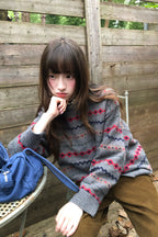 RAINY レトロ北欧風フェアアイル柄クルーネックニット 柄ニットセーター 26WG13974F