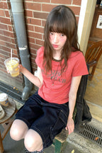 RAINYレトロ風アルファベットプリント半袖Tシャツ26SA23792X