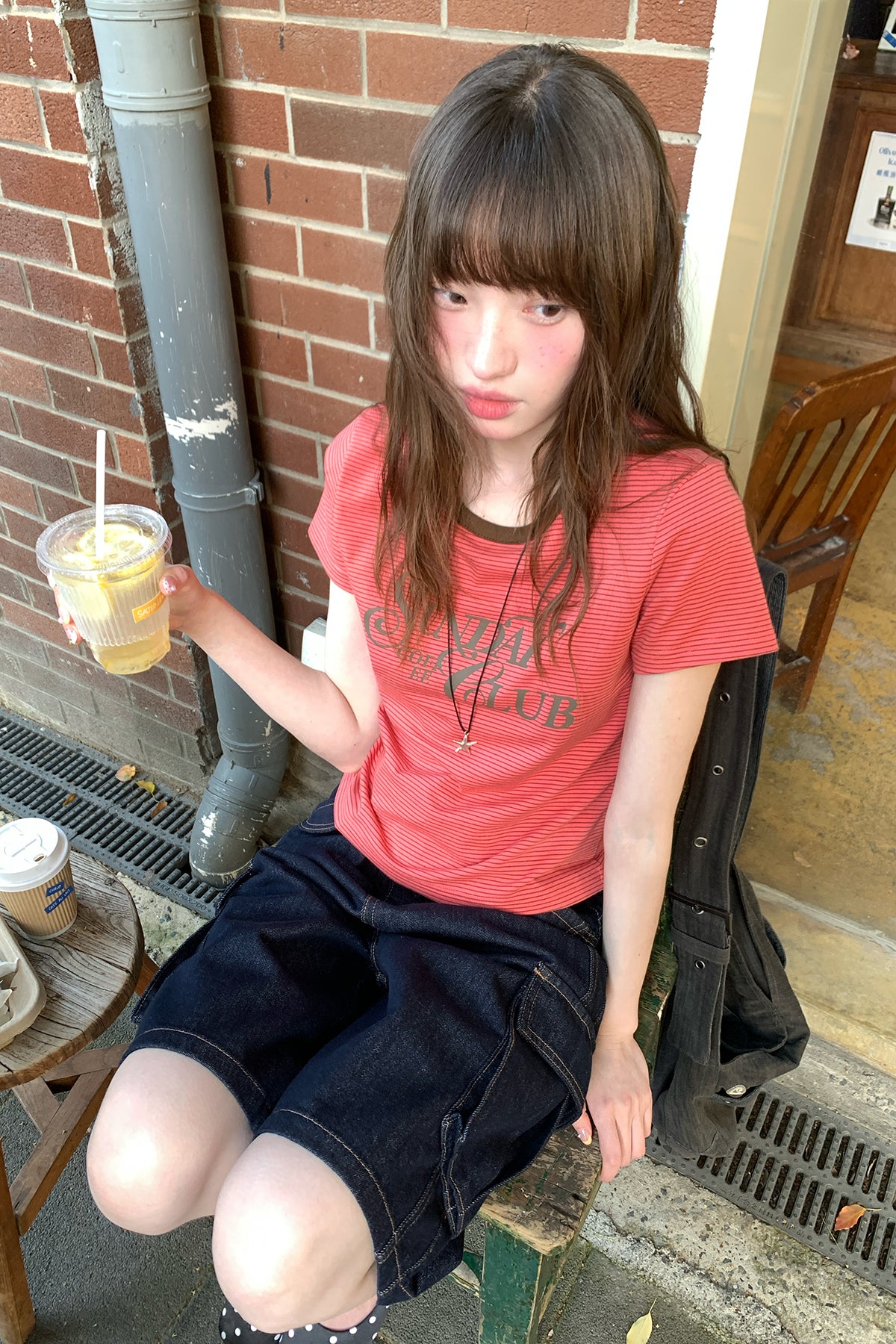 RAINYレトロ風アルファベットプリント半袖Tシャツ26SA23792X