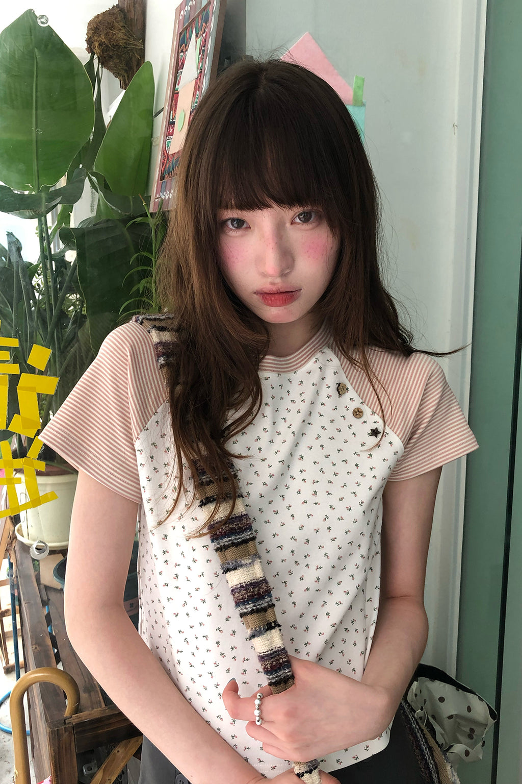 RAINYシックなストライプの花柄Tシャツ26SA23705Q