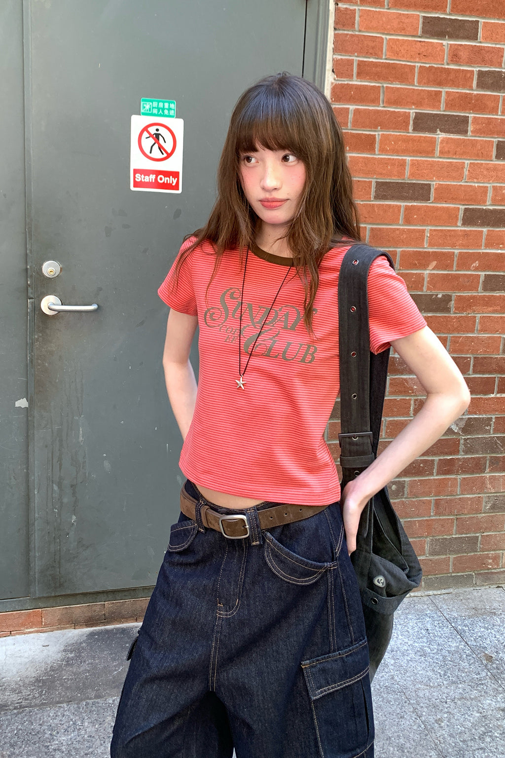 RAINYレトロ風アルファベットプリント半袖Tシャツ26SA23792X