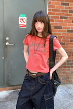 RAINYレトロ風アルファベットプリント半袖Tシャツ26SA23792X