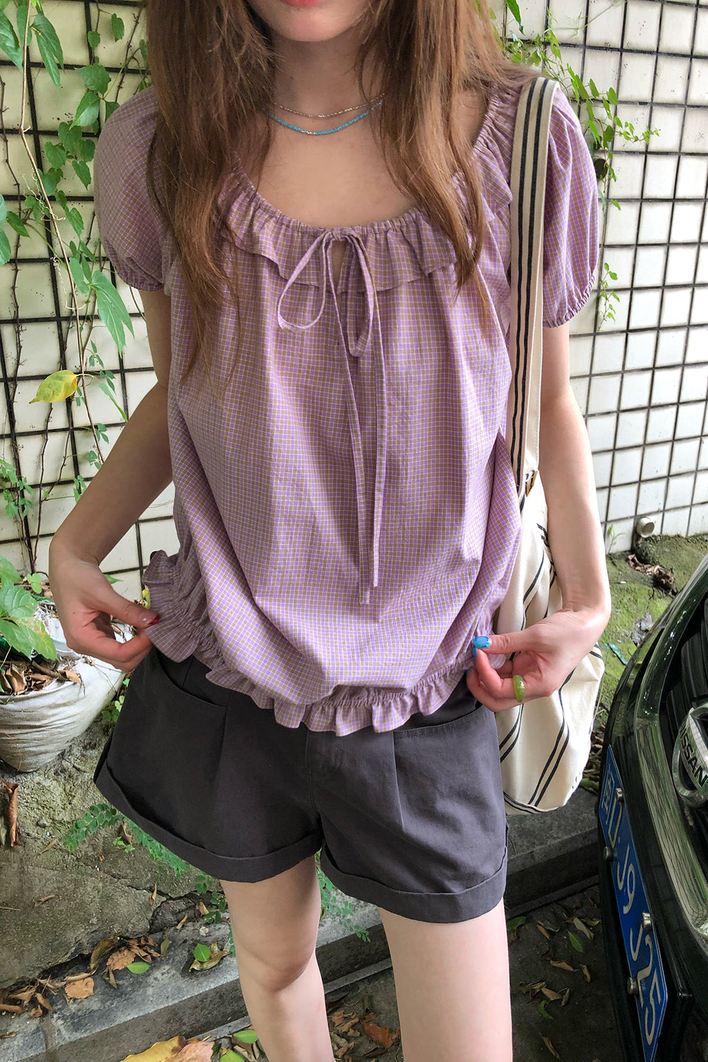 RAINY木耳レース襟チェックシャツ26SA43863S