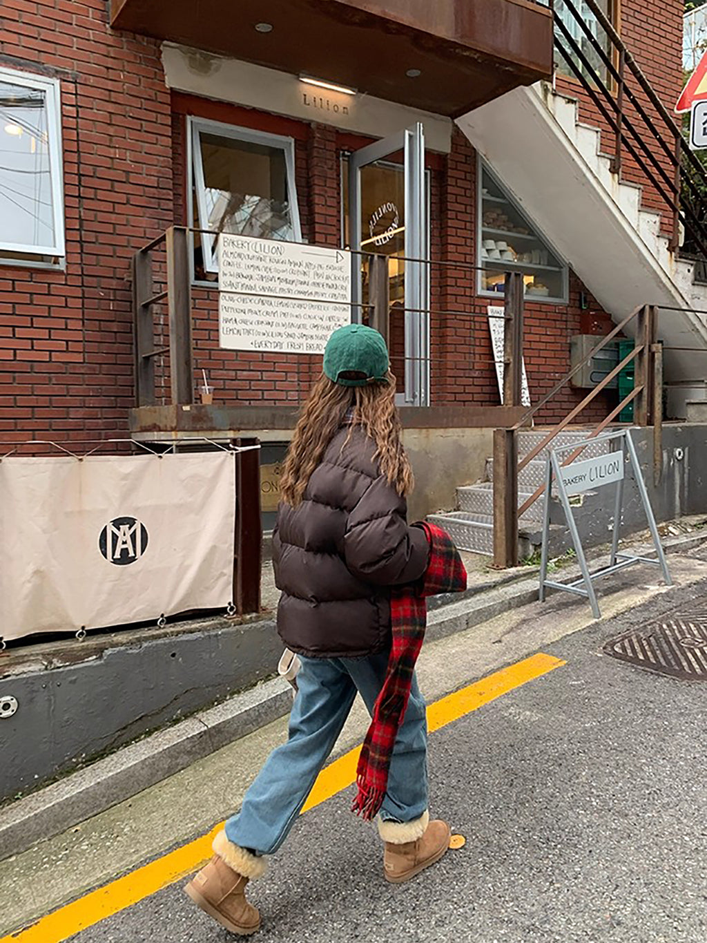 RAINY 短款设计感拼接格纹翻领棉服冬季女韩系宽松棉衣保暖外套