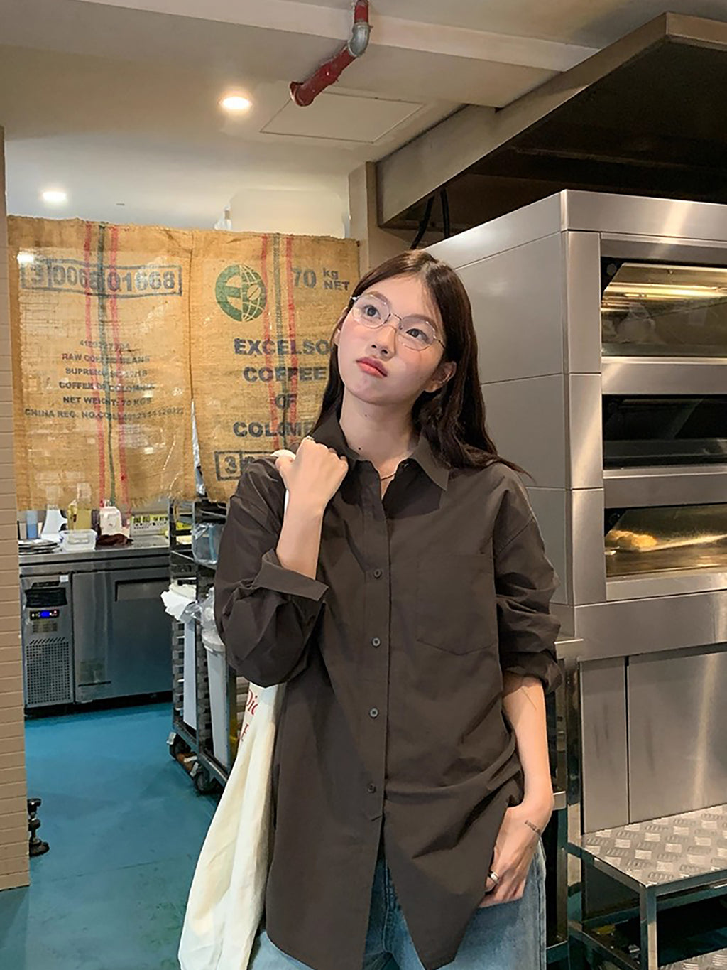 RAINY 经典纯色基础长袖衬衫春秋女翻领2025新款百搭文艺衬衣上衣