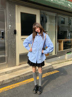 RAINYゆったり定番ベーシックストライプのポーチ付きシャツ 25FA43309J