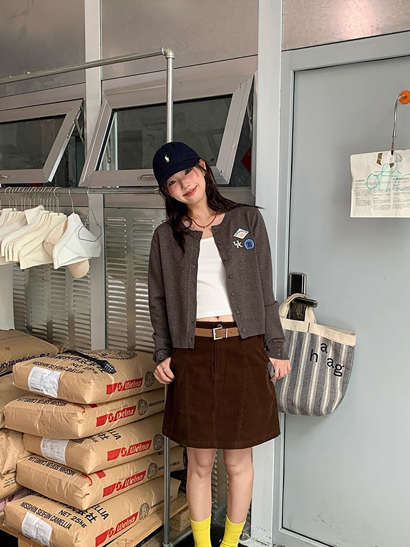 RAINY 复古氛围感灯芯绒半身裙春秋女宽松百搭a字高腰短款裙子