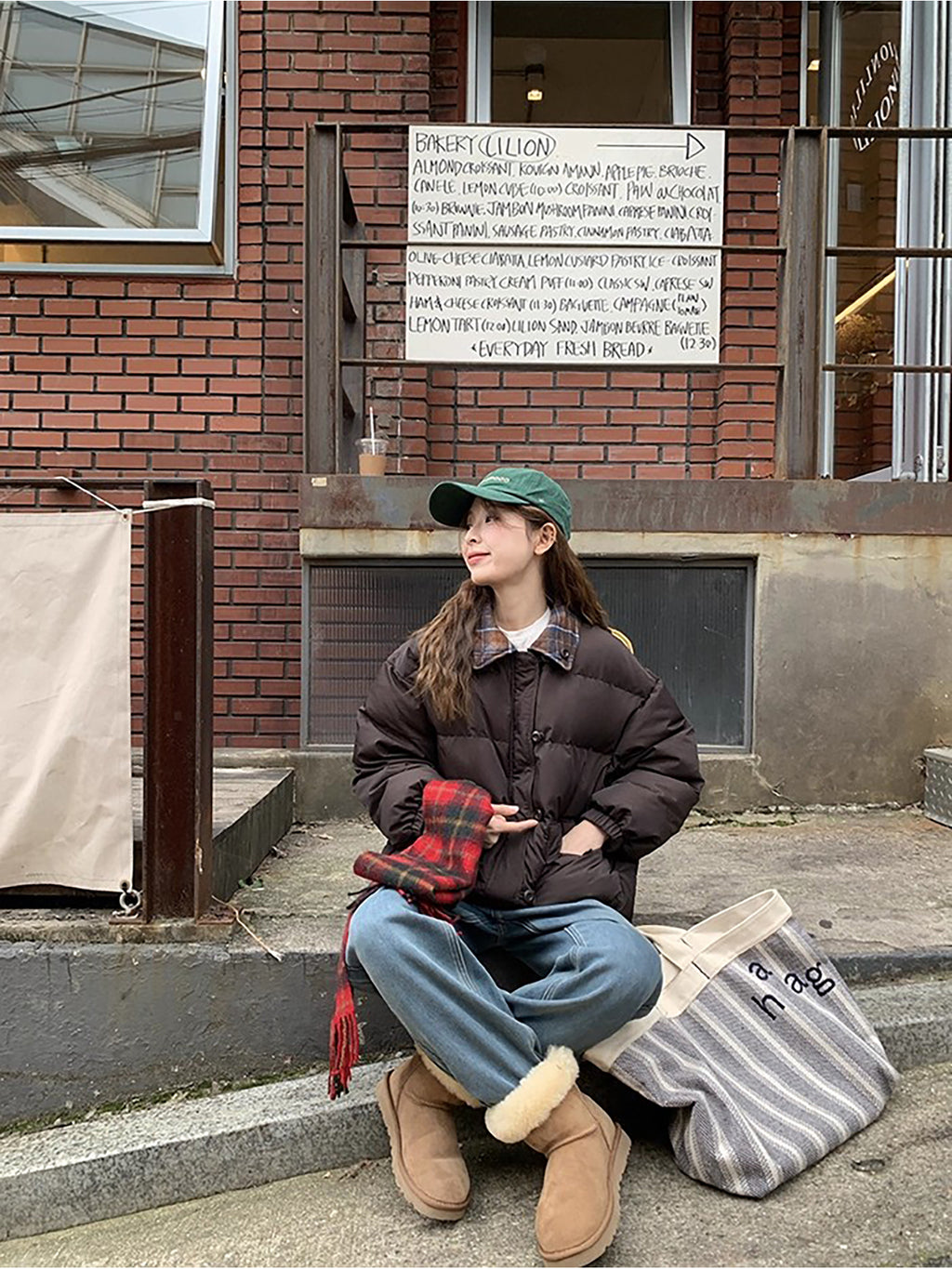 RAINY 短款设计感拼接格纹翻领棉服冬季女韩系宽松棉衣保暖外套