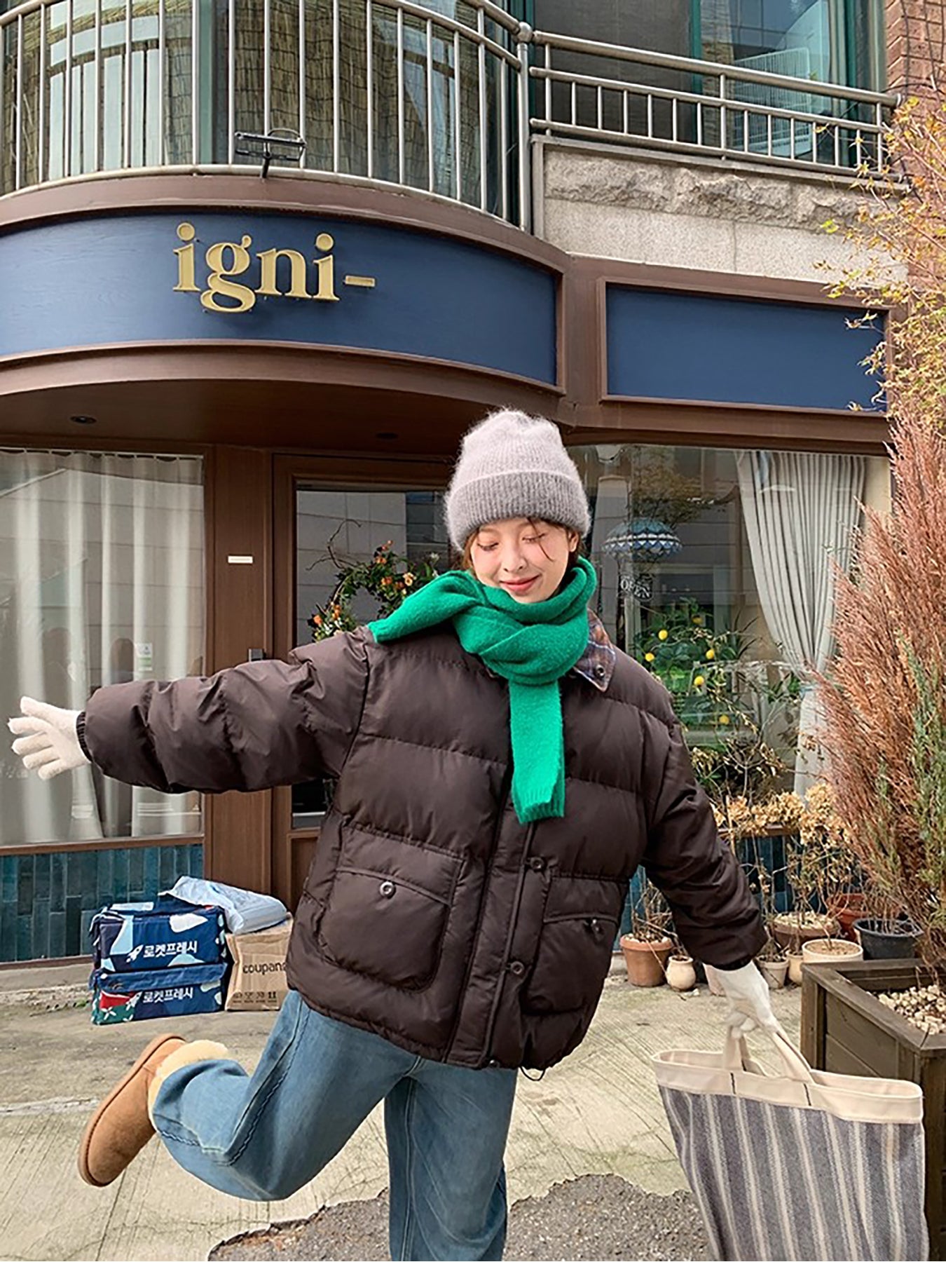 RAINY 短款设计感拼接格纹翻领棉服冬季女韩系宽松棉衣保暖外套