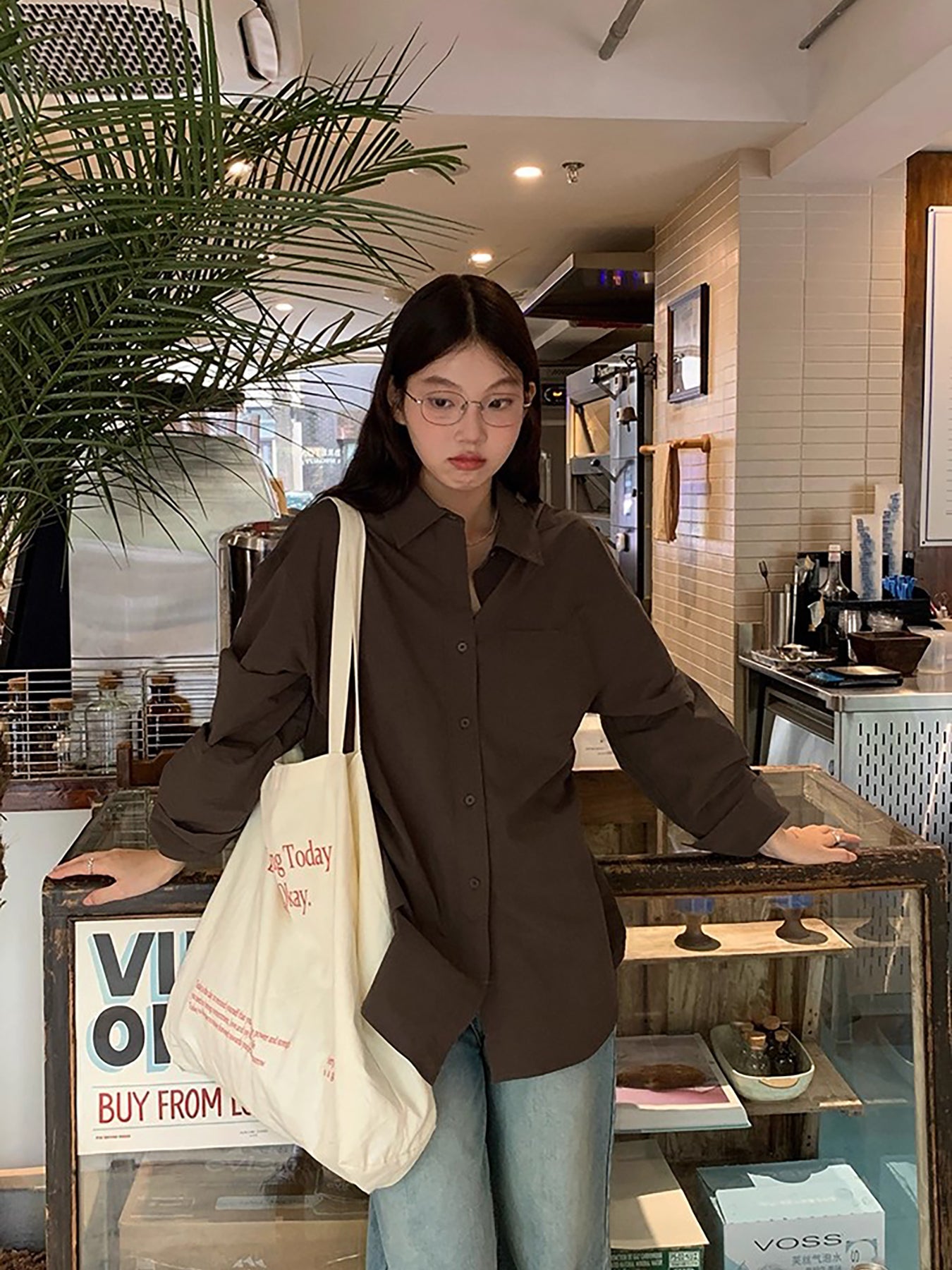 RAINY 经典纯色基础长袖衬衫春秋女翻领2025新款百搭文艺衬衣上衣