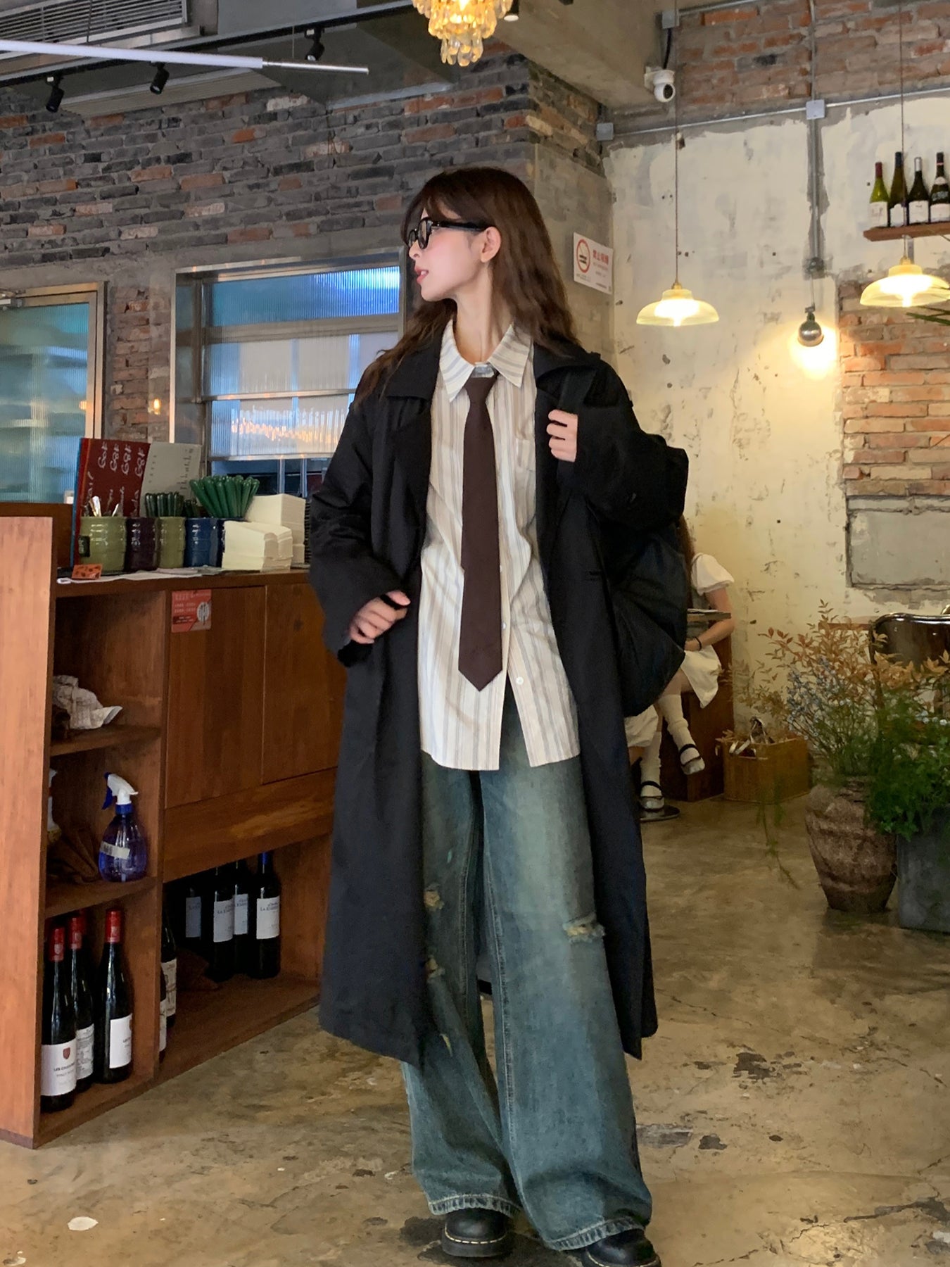 RAINY日系シンプル開襟ストライプシャツ女 23FWA2135J