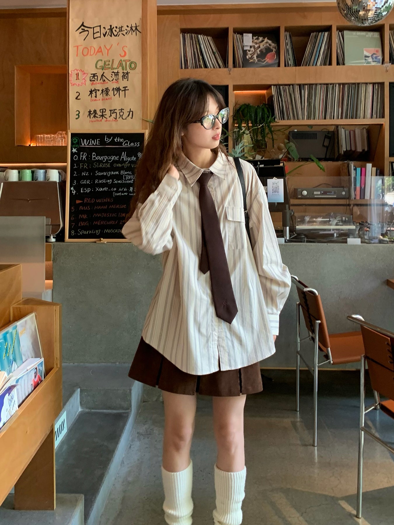 RAINY日系シンプル開襟ストライプシャツ女 23FWA2135J