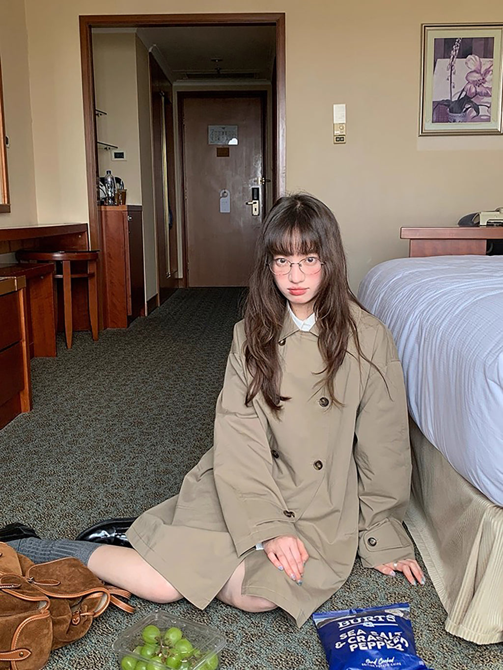 RAINY 韓国風デザイン ミドル丈 ピーターパンカラー トレンチコート レディース 春秋 ゆったりフィット ダブルブレスト 新スタイル ケープコート