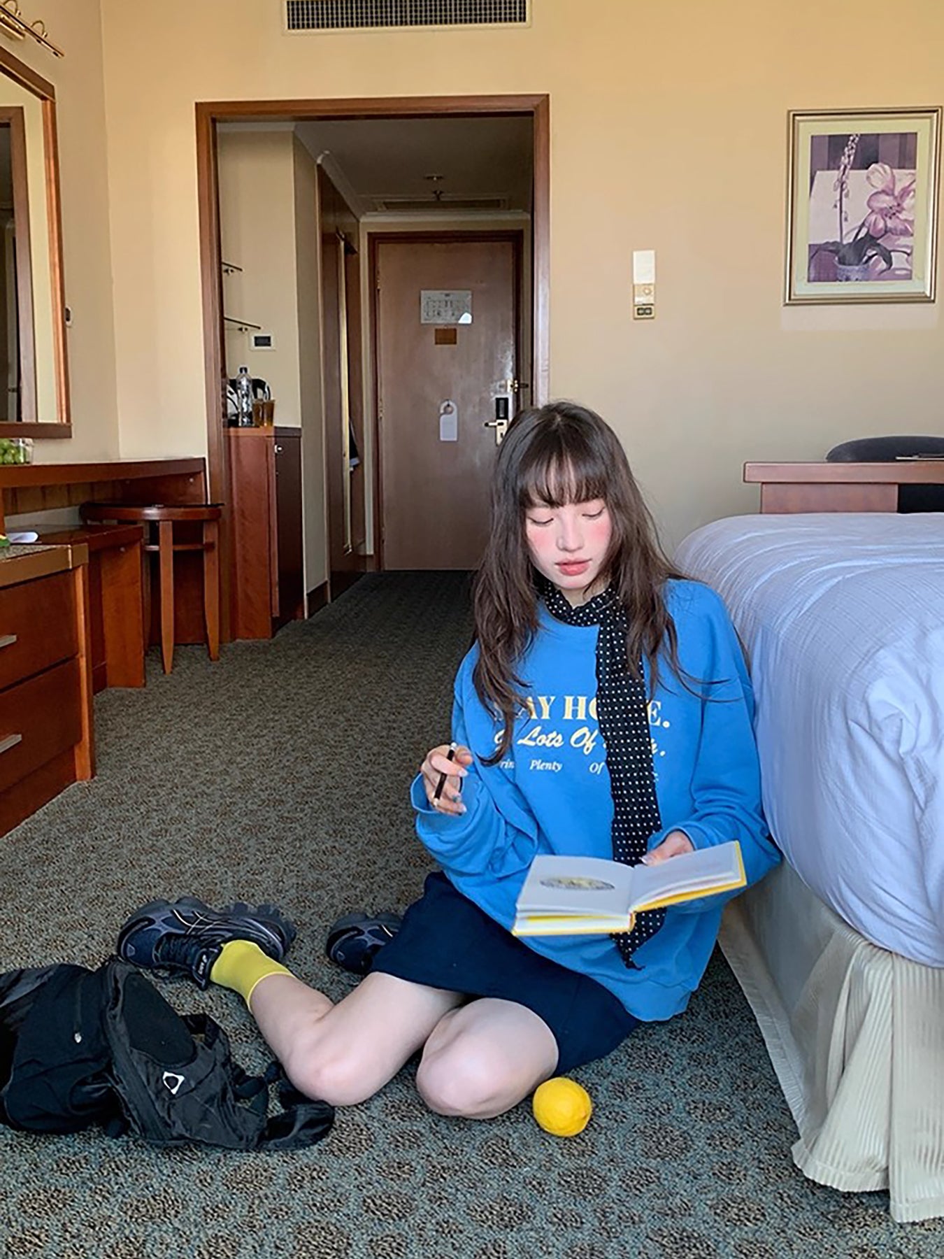 RAINY 美式慵懒chic圆领休闲百搭字母印花卫衣春秋女宽松套头上衣