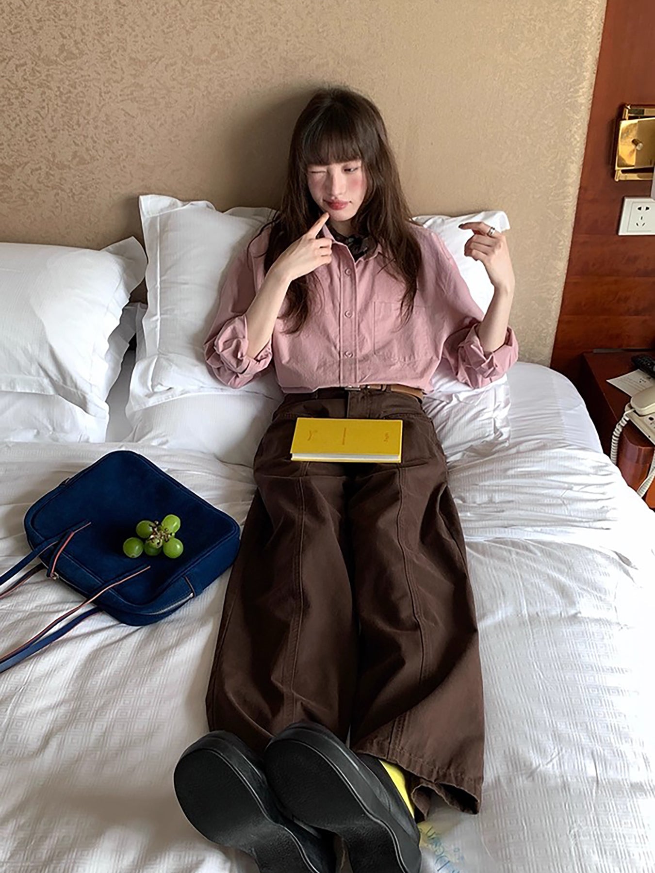 RAINY 工装口袋经典直筒百搭分割牛仔裤春秋女复古高腰宽松裤子