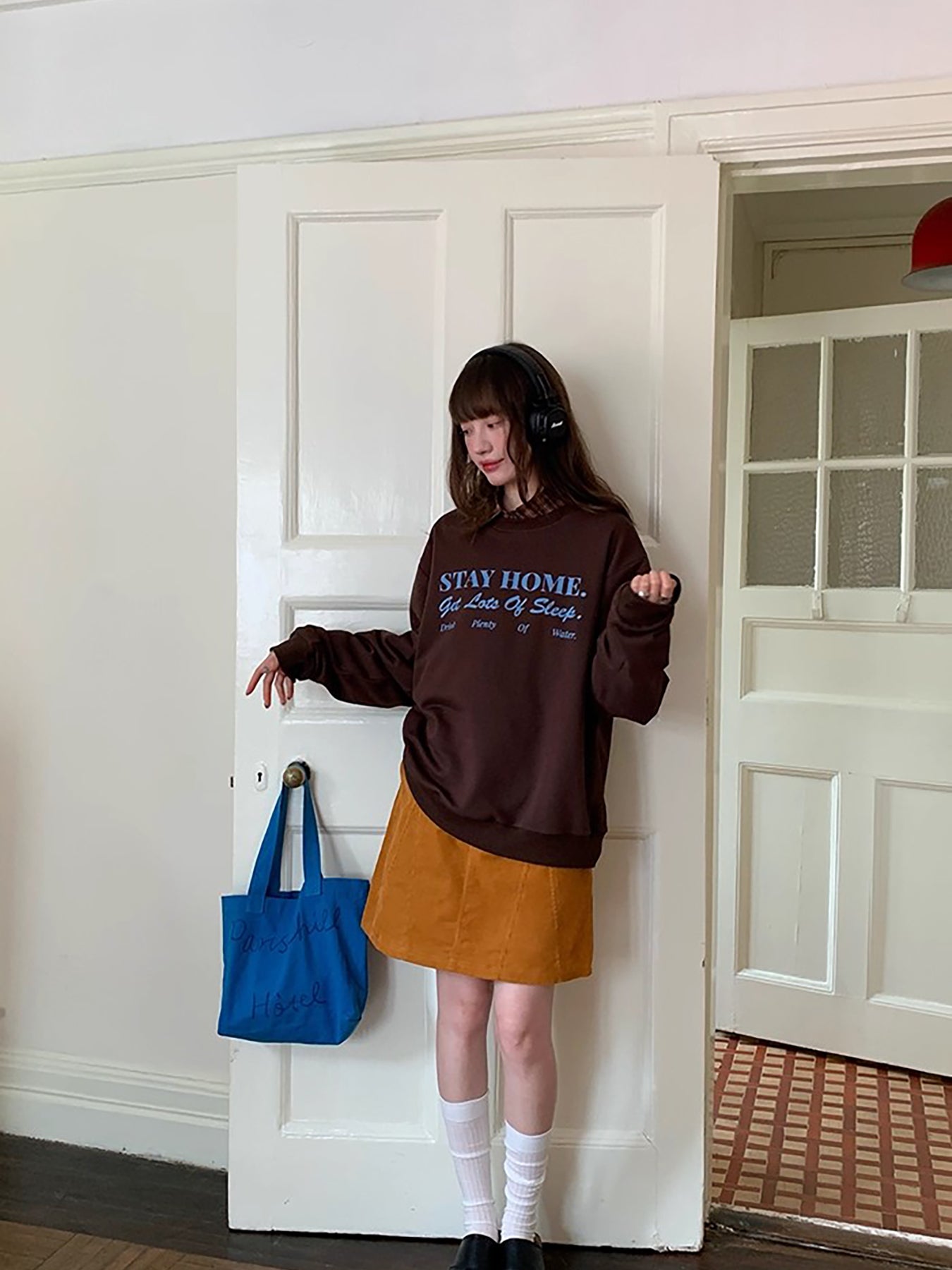 RAINY レトロコーデュロイミディスカート 春/秋 レディース ルーズフィット Aライン ハイウエスト ショートスカート 万能