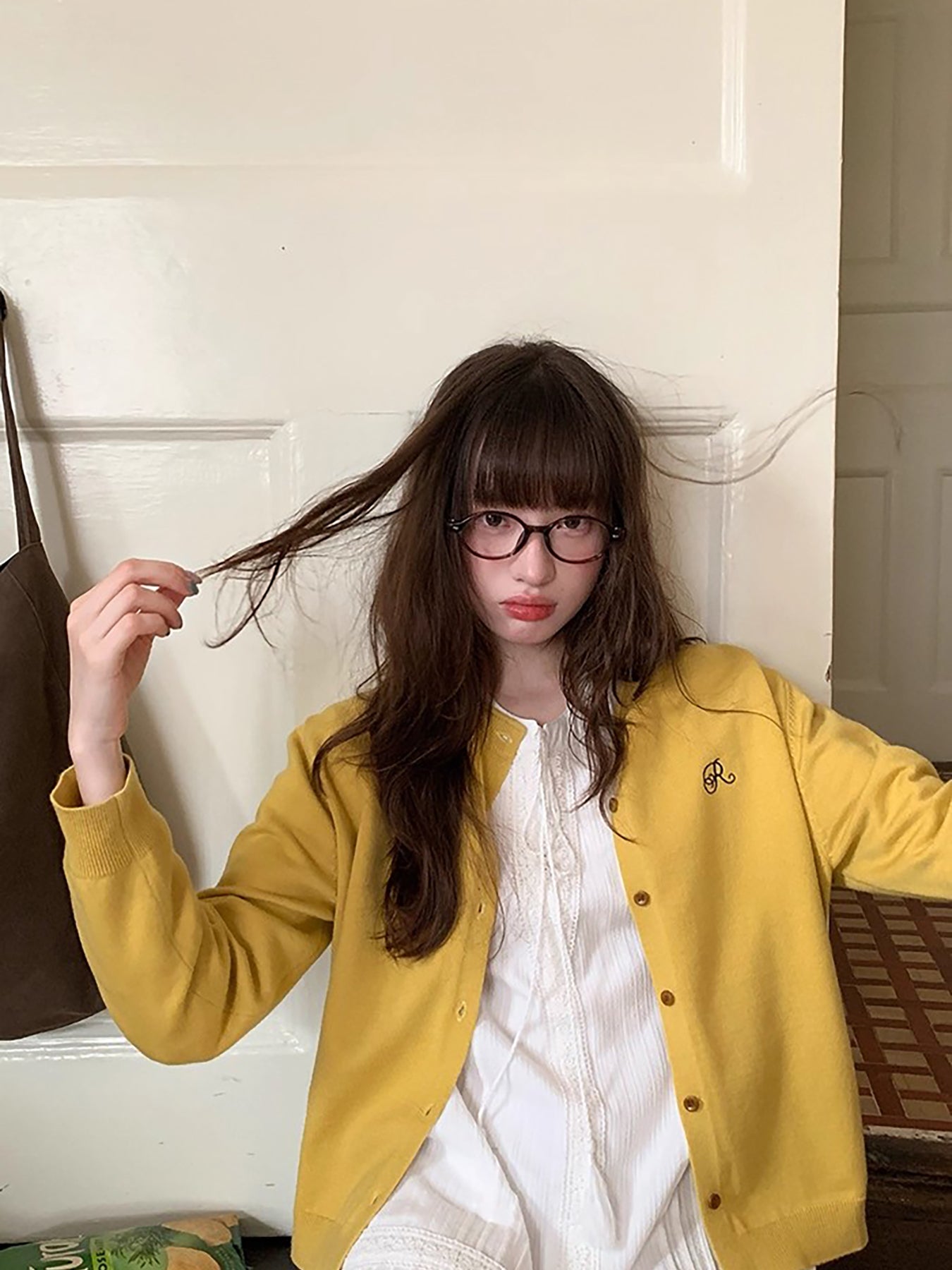 RAINY 韩系圆领百搭舒适纯色毛针织衫春秋女开衫慵懒氛围感外套