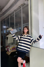 RAINY 칼리지풍 오픈칼라 올인원 스트라이프 폴로 셔츠 24FA62781T